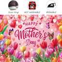 Mother's Day Backdrop Happy Mother's Day Party Decor Banner Supplies Heart-Shaped Balloon Floral Tulip Butterfly Pink Photography Backdrop,Holiday Wall Decor for Indoor Outdoor Garden Yard 7x5ft