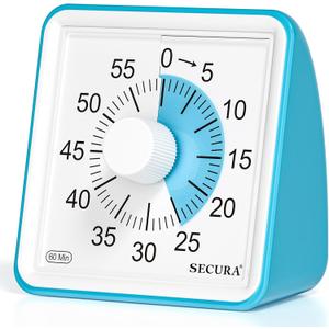 Secura 60-Minute Visual Timer, Classroom Timer, Countdown Timer for Kids and Adults, Time Management Tool for Teaching (Blue & Blue)