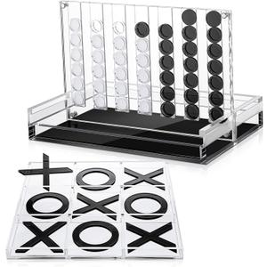 RoundFunny Set of 2 Acrylic Tic Tac Toe and 4 in a Row Board Outdoor Games for Adults and Family Table Strategy Board Games for Living Room Table Guest Room Decor(Black and White)