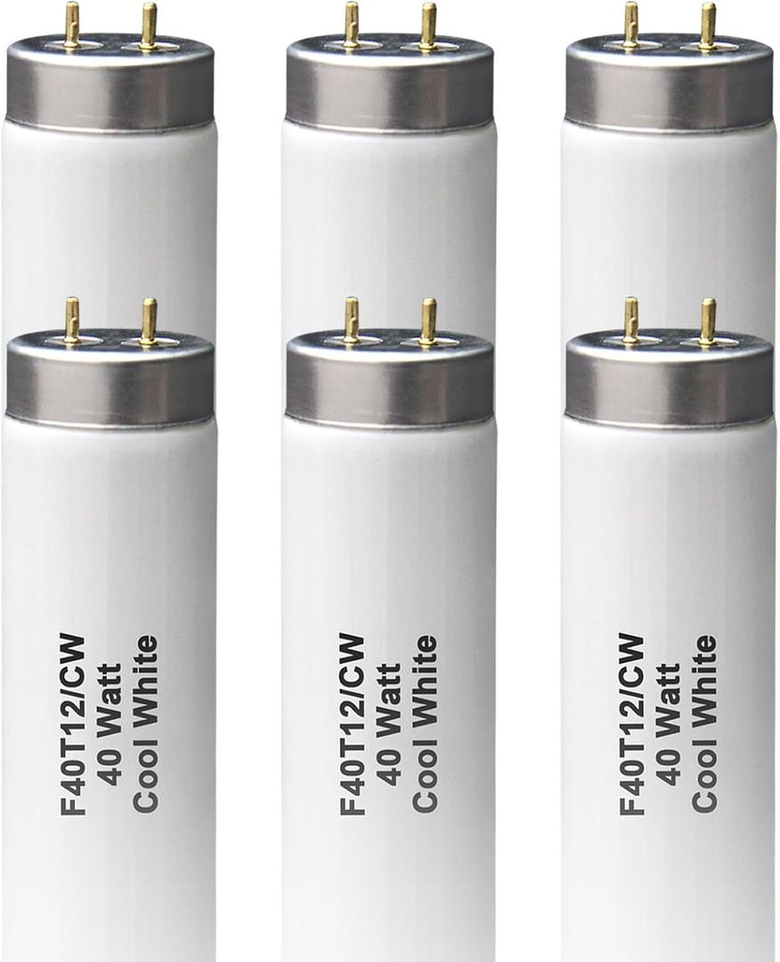 (6Pack) T12 4FT Fluorescent Bulb,F40T12/CW 40W 48inch Light Tube,4100K Cool White,Replaces F40T12/CW/Supreme,F40CWX,Medium Bipin(G13) Base, 2600 Lumens