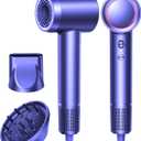 Hair Dryer, 160000 RPM Professional High-Speed Blow Dryer 500 Millions Negative Ionic Care Hair Dryer for Fast Drying, Low Noise Thermo-Control Hairdryer, Travel with Diffuser, Purple