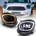 Huray LED Headlight Assembly for BMW Mini Cooper Countryman R60/Pacman R61 2011-2016, [Only for Halogen Type] [w/LED DRL], Headlamp with Dynamic Startup Animation