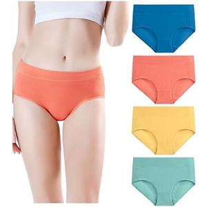 wirarpa Women's Underwear Cotton Mid Waisted Ladies Panties Full Coverage Briefs 4 Pack (Size M, Multi-Color)