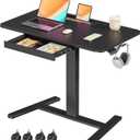 Mobile Standing Desk with Drawer, 35" Small Standing Desk with Cup Holder, Rolling Laptop Cart on Wheels, Height Adjustable Table with Storage for Home Office, Black