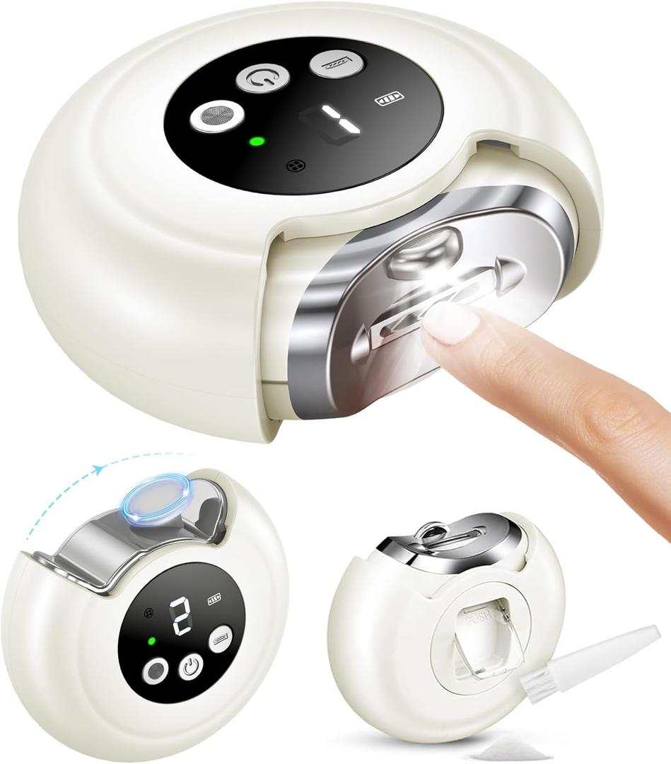 2026 New Electric Nail Clippers, Finger Nail File, 3-Speeds, Polish Automatic Nail Trimmer with Nail Chip Storage & Night Light, Rechargeable Safety Cutter for Women, Men, Baby, Seniors,Elderly