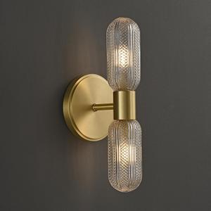 Brushed Brass Wall Sconces,12.3in Bathroom Knurled Double Glass Sconces Wall Lighting,2-Light Vanity Light Gold Sconce,Wall Lights for Living Room Bedroom Hallway Bathroom Mirror,Entrance