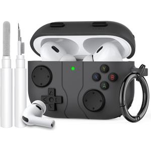 AhaStyle AirPods Pro 3 Case Cover with Cleaning Kit Retro Handheld Game Console Design for AirPods Pro 3rd Generation Case Soft Silicone Protective Cover Skin for Apple AirPods Pro 3rd Gen 2025 (Gray)