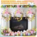 4 Pcs 9.5" Small Easter Wreaths for Cabinet Mini Spring Artificial Easter Egg Wreath with Forsythia Flowers and Ribbon Bow for Spring Kitchen Front Door Porch Window Wall Cabinet Decor