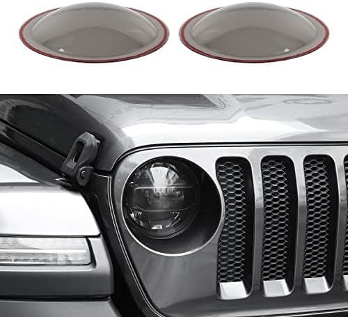 RAZPOY Smoked Headlight Cover, Front Head Light Lamp Trim Guard Compatible with Jeep Wrangler JL & Gladiator JT 2018-2023, Smoked Black