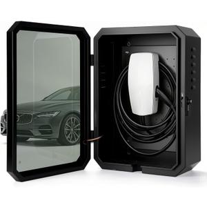 EV Charger Lock Box, Waterproof Outdoor Wall Station Enclosure, IP65 Weatherproof, 23'' x 16'' x 9'', Steel with Acrylic Window, Combination Lock & Cable Holder, for Level 2 EV Charger