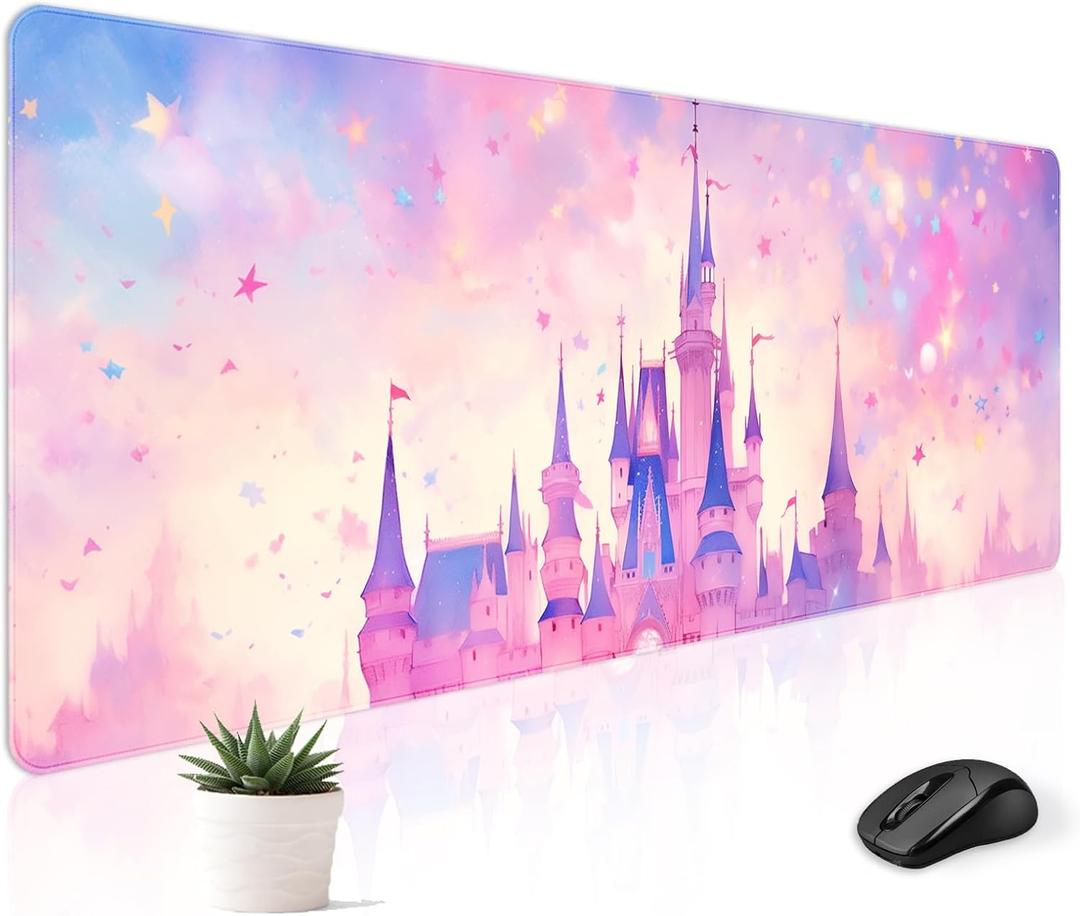 Mousepad Desk Mat Gaming Large Keyboard Cute Office Desktop Computer Laptop Castle XXL Long Giant Big Kawaii Aesthetic Girly Pretty Design Women Girl Gamer Oversized Wide 30x12'' Mousepad