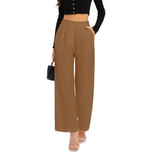 FUNYYZO Wide Leg Pants Women's High Elastic Waisted in The Back Business Work Trousers Long Straight Suit Pants (Brown, L)