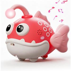 2 x Crawling Fish Bayby Toys,Tummy Time Toys & Musical Light Up 60 Songs, Auto Obstacle Avoidance，Tummy Time Play Gift for 8+ Months Infants & Toddlers (Pink)