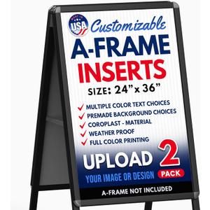 2-Pack 24x36" Custom A-Frame Sign Board with Full Color Print Inserts and Text, Weatherproof Sandwich Board Signs for Outdoor, Sidewalk Sign for Business, Coroplast Sign Made in USA