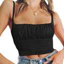 Women Crop Tank Top Sexy Square V Neck Double Lined Ruched Corset Cute Cropped Sleeveless Cami Summer Outfit Going Out Top, Size: L