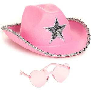 Funcredible Blue Cowgirl Hat  Blue Cowboy Hat with Silver Star - Rodeo Outfit for Women Cowgirl Costume Accessory (Pink) Funcredible Blue Cowgirl Hat  Blue Cowboy Hat with Silver Star - Rodeo Outfit for Women Cowgirl Costume Accessory (Pink)