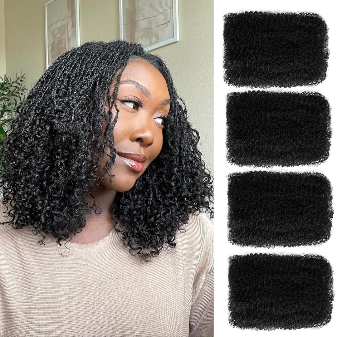 Afro Kinkys Bulk Human Hair 16 Inch 4 Bundles Black Afro Kinky-Curly Human Hair Bulk for Twist, Dreadlock Extensions Micro Loc Repair Twist Braids 4C Curly for Mini Twist