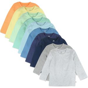 HonestBaby 10-Pack Long Sleeve T Shirts 100% Organic Cotton for Toddler, Boys, Girls (Rainbow Blues)