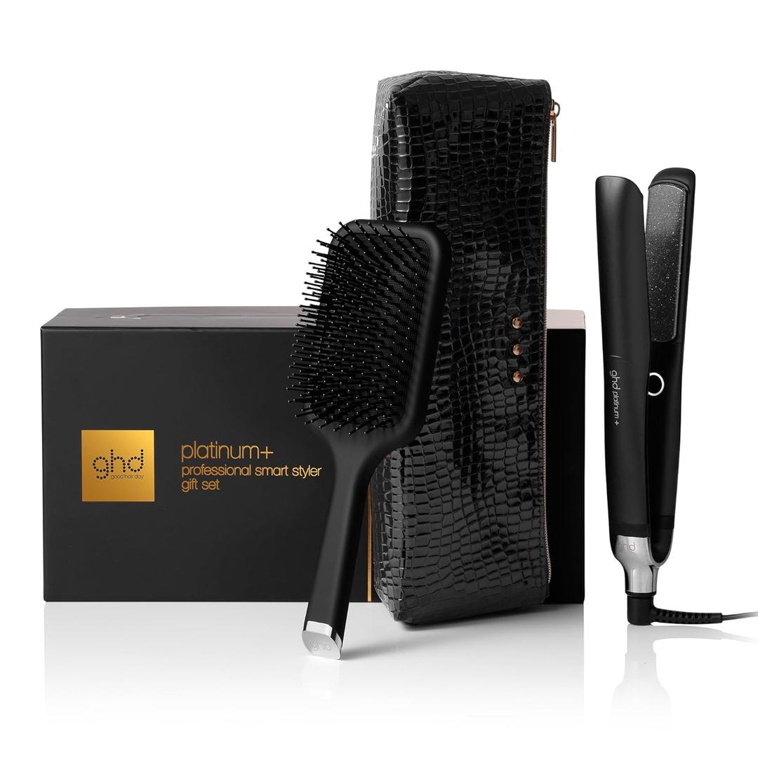 ghd Platinum+ Styler  1" Flat Iron Hair Straightener, Professional Ceramic Hair Styling Tool for Stronger Hair, More Shine, & More Color Protection (Black Gift Set)