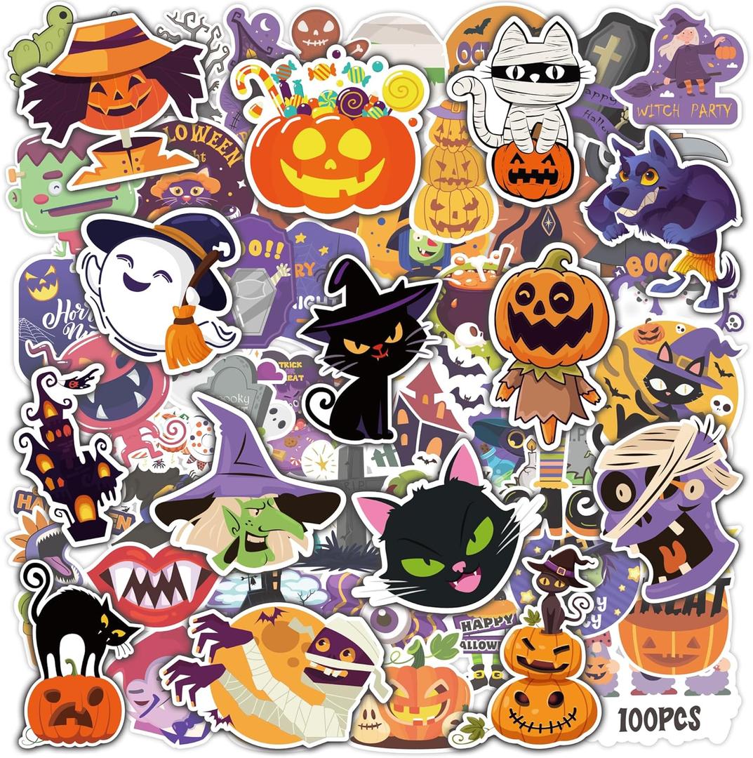 2 x OHOME Halloween Stickers | 100 PCS Halloween Party Favors - Halloween Games Toys Gifts Party Supplies - Crafts Accessories Treats Bulk for Classroom