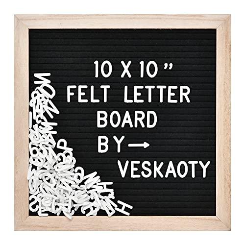 Felt Letter Board with 294 Letters, Numbers & Symbols - 10 x 10 inch Changeable Message Board with Wooden Frame Wall Mount Hook, Black & Wood