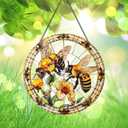 2 x Bee Window Hangings Decor - Acrylic Sun Catcher Ornaments with Hook & Chain,Art SunCatcher Pendant for Gifts Indoor Outdoor Home Wall Living Room Spring Summer Decoration (Double Bee)