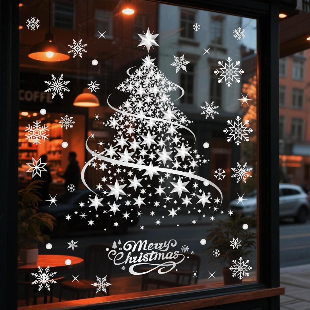 2 Sheet Christmas Window Clings【Double-Sided Pattern】【Easy to Stick】【Waterproof】 Window Stickers for Christmas Decorations，D