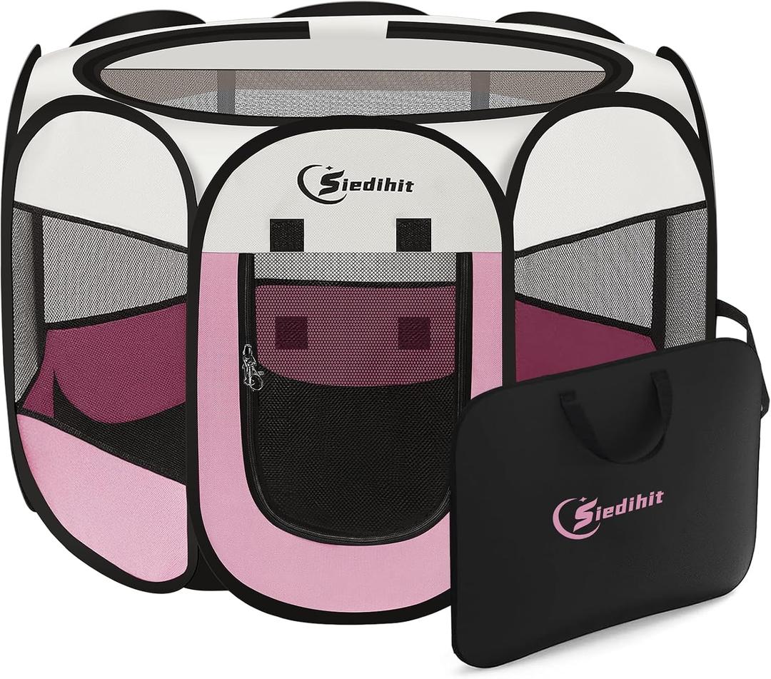 Sieidihit Dog Cat Pet Playpen Puppy Crate Cage Indoor Outdoor, Medium Pink