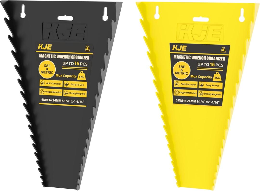 KJE 2Pack Magnetic Wrench Organizer, 32-Slot Wrench Rack Tool Trays, Magnetic Wrench Set Holder SAE(1/4" - 1-1/16") and Metric(6MM-24MM)