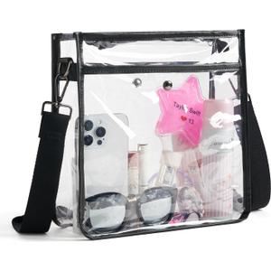 Bluome Clear Bag for Stadium Events 12 x6 x12, Clear Crossbody Purses for Women Concerts Stadium Approved Work Beach (Black)