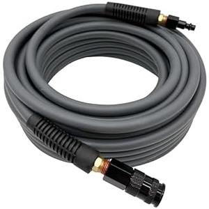 SYXQT Hybrid Air Hose 1/4-Inch x 50FT,Air Compressor Hose 300 PSI Heavy Duty, Lightweight, Kink Resistant, All-Weather Flexibility With 1/4-Inch Swivel Solid Aluminum Quick Coupler and Plug, Gray