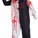 5 PCS Art the Clown Costume Jumpsuit Outfit Halloween Men Cosplay Terrifier Costume with Mask Knife Gloves (XX-Large)