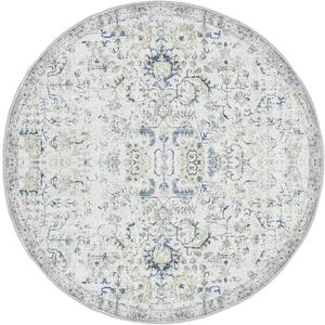 jinchan Kalen Round Rug 4ft Area Rug Entryway Washable Vintage Indoor Retro Floor Cover Distressed Floral 4' Round Circle Boho Non Slip Thin Carpet for Kitchen Bedroom Living Room Dining Room Blue