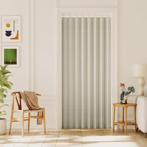 H.VERSAILTEX 100% Blackout Linen Accordion Door Curtain Room Divider for Doorway Privacy, Folding Closet or Sliding Door Shade with Hooks, 1 Panel, W44 x L78, Heather Ivory