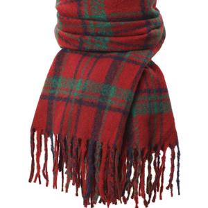 Tavaleu Winter Scarf for Women, Cashmere Feel Scarf Blanket Plaid Scarfs, Shawls Wraps Womens Scarves Fall Warm Tassel Shawls (Green-red)