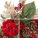 24" Christmas Wreath for Front Door Artificial Hydrangea Flowers Christmas Wreaths with Red Berries Pine Cones Norfolk Pine Cedar Decor for Winter Home Porch Wall Window Indoor Outdoor Xmas Decoration