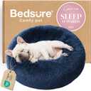 Bedsure Calming Dog Bed for Small Dogs - Donut Washable Small Pet Bed, 23 inches Anti-Slip Round Fluffy Plush Faux Fur Large Cat Bed, Fits up to 25 lbs Pets, Navy