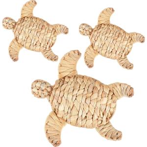 3 Pcs Turtle Beach Theme Decor 3 Size Handmade Wicker Turtle Wall Decor Sea Life Hanging Wall Art Coastal Nautical Sculpture Table Decoration for Boho Bathroom Indoor Outdoor Ornament
