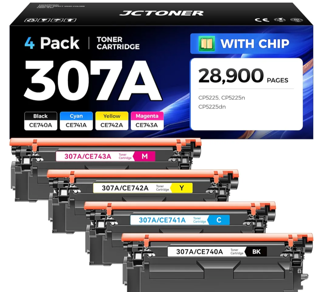 307A Toner Cartridge Set 4-Pack with chip High Yield Replacement for HP 307A CE740A CE741A CE742A CE743A Compatible for HP Color LaserJet Professional CP5225 CP5225n CP5225dn Printer Ink Black Magenta