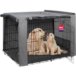 HiCaptain Breathable Dog Crate Cover 48 Inch, Durable Heavy Duty Kennel Cover, Dual Zippered Panels, Windproof Waterproof UV-Resistant(Grey)