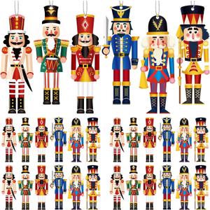 Macarrie 48 Pcs Christmas Nutcrackers Ornaments Wooden Hanging Decorations Miniature Nutcracker Figures Xmas Holiday Party Decor King and Soldier for Christmas Tree(Cute)