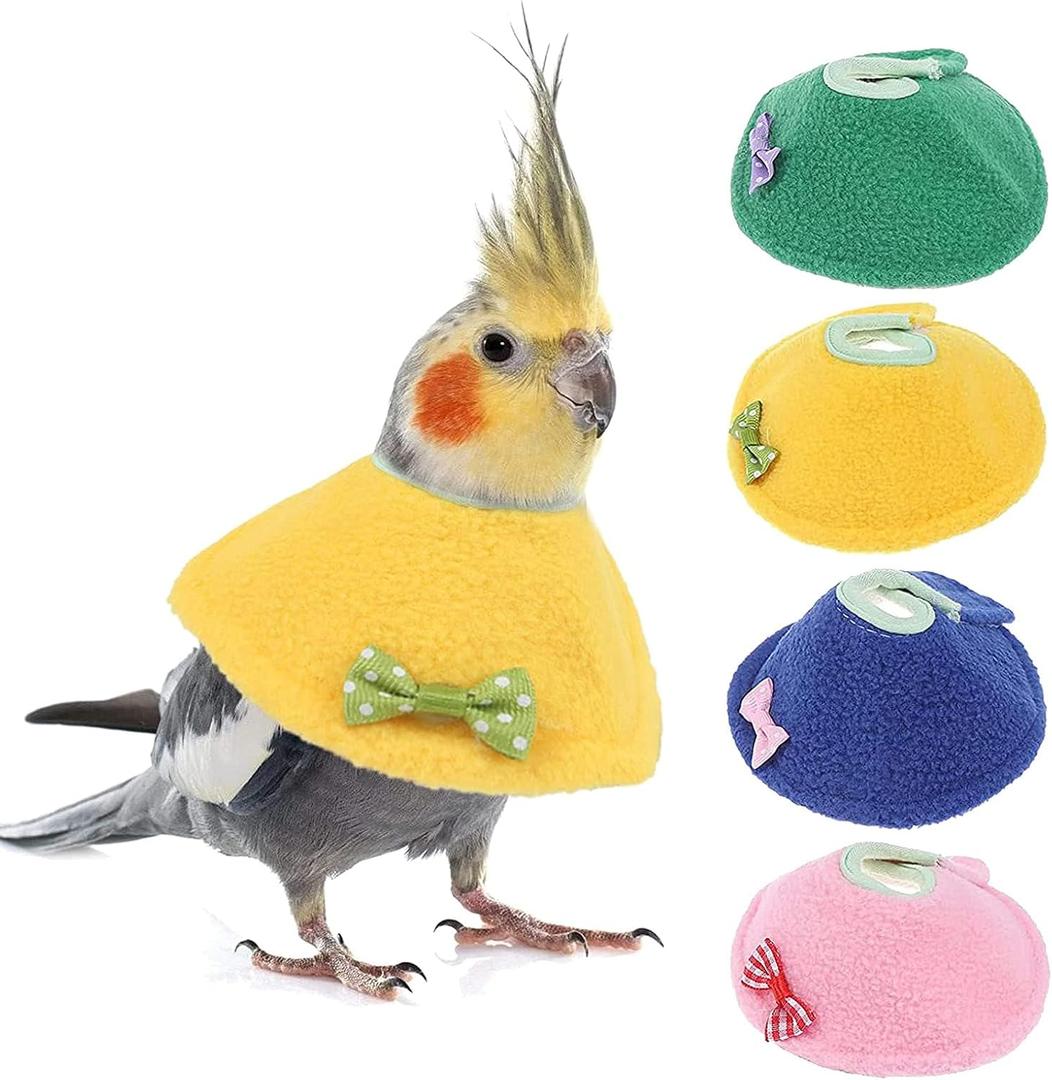 QBLEEV 4Pack Pet Parrot Anti-bite E-Collars, Anti-Grab Feather Plucking Wound Healing Safety Elizabethan Collar, Protective Recovery Cones for Budgerigar Lovebird Agapornis Fischer Cockatiel Cockatoo (XS-Neck Girth(2.4"-2.8"))
