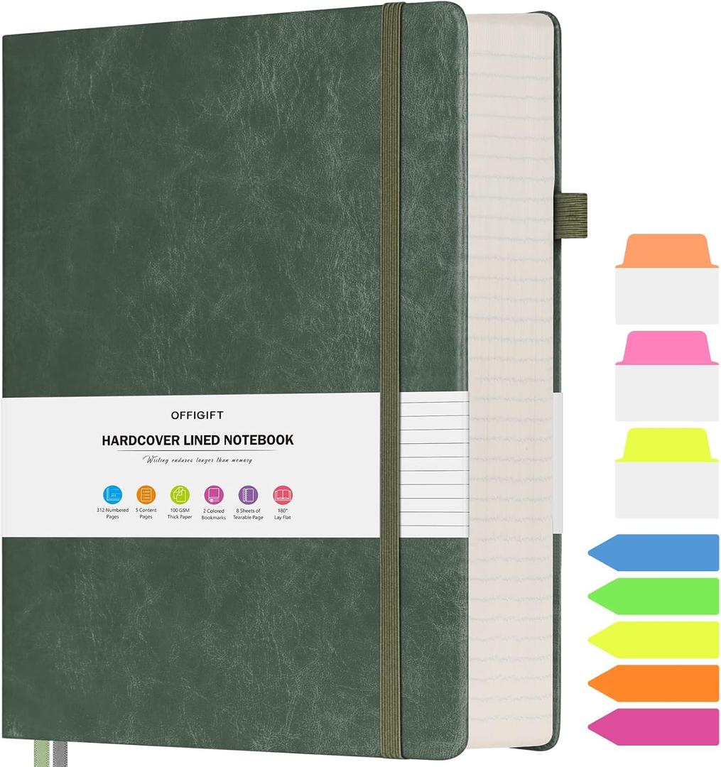 College Ruled Notebook, Large A4 Hardcover Leather Journal, 312 Numbered Pages Writing Journal, 100gsm No Bleed Paper, Lined Journal Notebook for Women Men School Office, 8.5''11'', Green