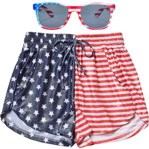 Perfashion Women's Metallic Shorts Summer Sparkly Hot Outfit Shiny Short Pants (Flag)S