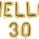 HOUSE OF PARTY Hello 30 Letter Foil Balloons Gold Happy 30th Birthday Decorations for Women (Gold)