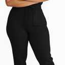 PINSV 2 Piece Outfit For Women Short Sleeve Shirt Collar Front Button Top Drawstring Jogger Pants Casual Tracksuit (Black, XXL)