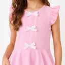 Girls Shirts Ruffle Sleeve Summer Crop Tops Cute Bow Casual Peplum Blouses Pink 7-8 Years (S)