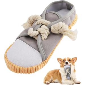 vocheer Dog Chew Toy, Dog Toys to Keep Them Busy Durable Teething Shoe Interactive Squeaky Puppy Toy,Small,Medium Breze, Machine Washable(Grey)