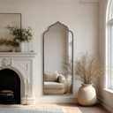Arch Wall Mirror, 22" W x 55" H,Metal Beaded Frame Accent, Large Modern MirrorAntique Black
