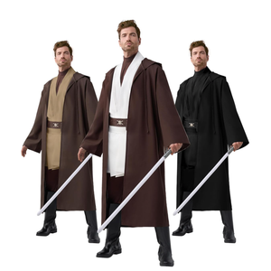 Spooktacular Creations Halloween Mens Tunic Hooded Cloak, Knight Costume Men, Tunic Hooded Robe with Pants for Halloween, L, Brown